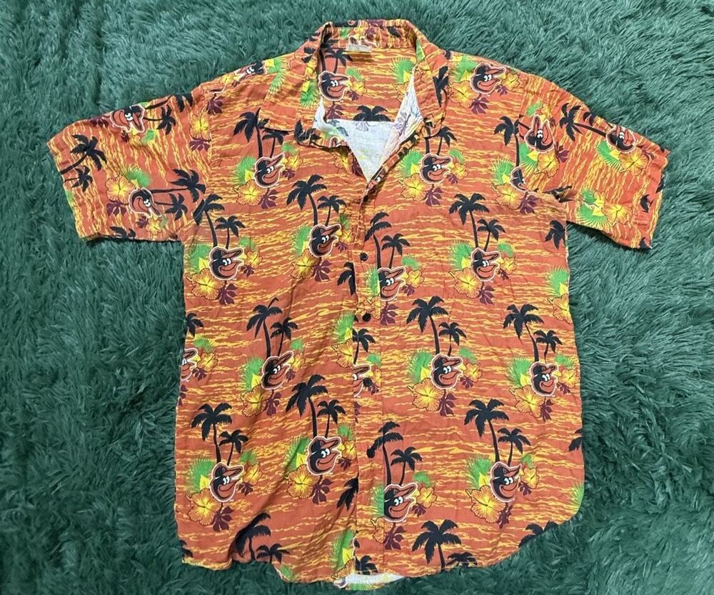 Men's XL Baltimore Orioles Hawaiian Shirt Tropical Palm Trees Button Down